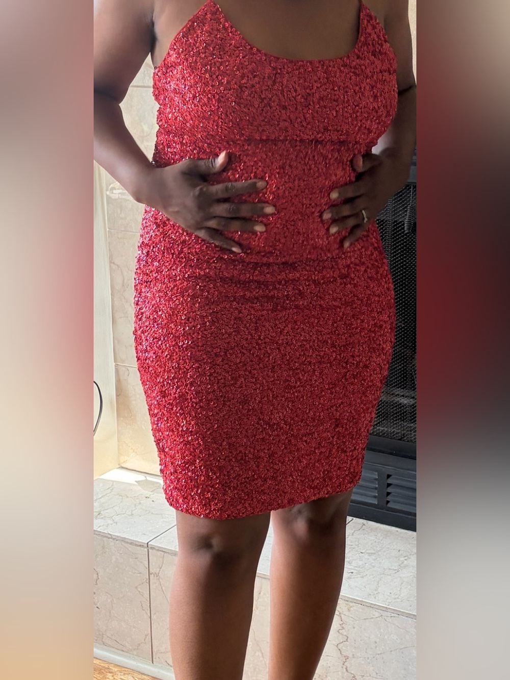 Alice + Olivia Red Sequin Pencil Skirt